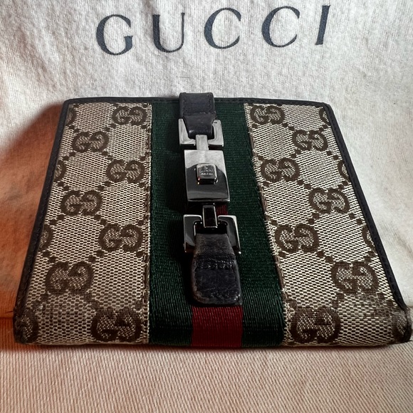 Gucci Compact Trifold Wallet Sherry line GG Canvas Preloved Unisex - Picture 2 of 16